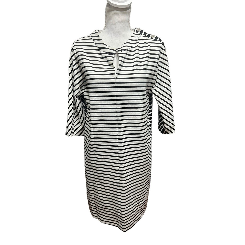 Vilagallo Dress Womens Sz 38 Black White Striped Silver Star Button Detail